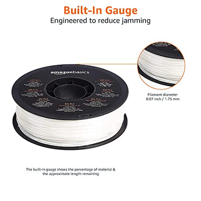 Amazon Basics Silk PLA 3D Printer Filament, 1.75mm, White, 1 kg Spool (2.2 lbs), No Clogging, Odourless, for FDM 3D Printers - color: White
