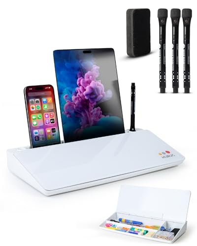 HURUC Desk Buddy Glass Desktop Whiteboard – Desk Board Buddy Hidden Storage - color: White