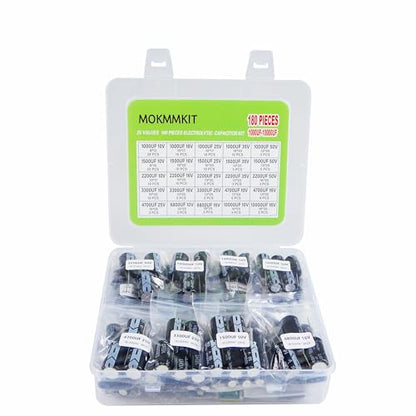 25 Values Aluminum Electrolytic Capacitor Kit 1000uF-10000uF - style: 1000uF-10000uF 180pcs