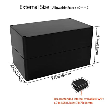 LeMotech Project Box ABS Plastic Junction Box IP65 Waterproof Hobby Box Electrical Boxes Universal Enclosure for Electronic Black 7.7X 4.6X 4.3 inch(200x120x113mm)（Pack of 1 - color: Black (1 pack), size: 7.7" x 4.6" x 4.3"