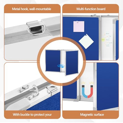 Mooliwe 72"x24" Tri-fold Fabric Board Whiteboard Combo, Foldable Combination Magnetic Dry Erase Board & Bulletin Whiteboard with Aluminum Frame Wall Mounted for Home, Office and School(Blue) - color: Blue