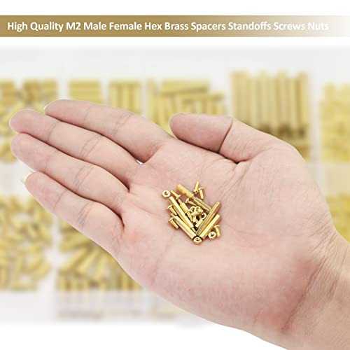 320 Pieces M2 Male Female Hex Brass Standoffs Spacers Screws Nuts Kit, Kindroufly Brass Standoffs Assortment Kit for PCB Motherboard - size: M2 Brass Standoffs