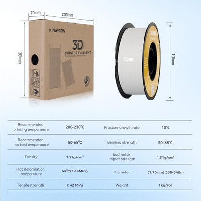 Kingroon Matte PLA Filament 1.75mm 3D Printer Filament Matte Filament 1kg Dimensional Accuracy +/- 0.02 mm (Matte White) - color: Matte White
