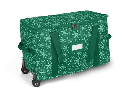 Covermates Rolling Treasurekeeper Storage Bag, 19.25" W x 13" D x 12.5" H - color: Green Snowflake Polyester, size: 19.25W x 13D x 12.5H - With Wheels