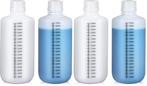 32oz/1000ml Narrow Mouth Plastic Bottles with Caps, HDPE Laboratory Grade Graduated Liquid Containers for Reagent Sample Medicine Water Storage (Translucent, 2 Pcs) (Pack of 2) - size: 32 Ounces (Pack of 2)