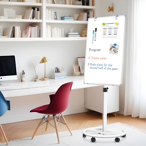 Magnetic Mobile Whiteboard, 40"x28", Height Adjustable Flip Chart Easel - color: Rolling, size: 28"W x 40"H