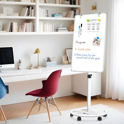 Magnetic Mobile Whiteboard, 40"x28", Height Adjustable Flip Chart Easel - color: Rolling, size: 28"W x 40"H