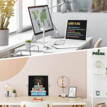 Small Magnetic Chalk Board Easel 10"X10", Double-Sided Tabletop & Wall Hanging Chalkboard with 4 Chalks & Eraser, Desktop Mini Black Board Sign for Office Desk Home Menu and School - size: 10" x 10"