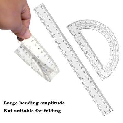 2 Packs 12 Inch Plastic Ruler and 6 Inch Plastic Protractor Set Clear Math Geometry Set Classroom Set Angle Detector School Supplies Classroom Ruler Home Office Drawings (Transparent) - color: Transparent