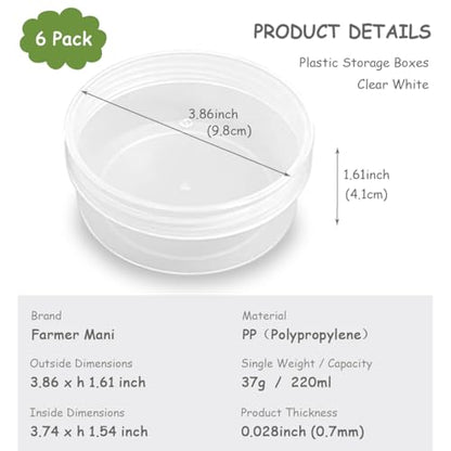 6 Pcs 7.44 oz Clear Plastic Round Storage Jars (3.86 x H1.61 inch) with Lid for Small Items, Like Jewelry, Earrings, Necklace, Rings, Cosmetics, Threads, Beads, Crafts, etc. - size: 220 ml (3.86" x 1.61")