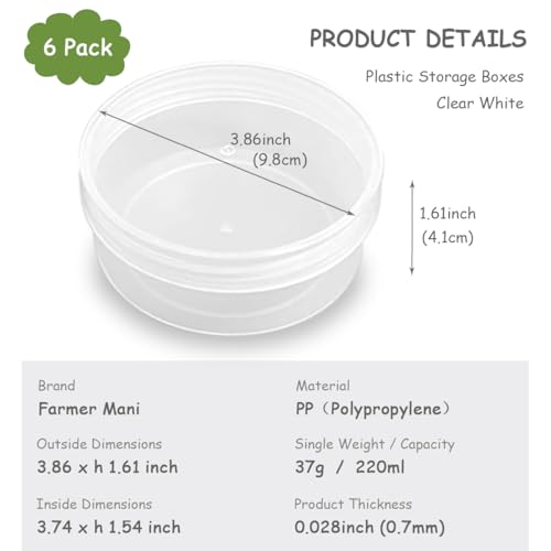 6 Pcs 7.44 oz Clear Plastic Round Storage Jars (3.86 x H1.61 inch) with Lid for Small Items, Like Jewelry, Earrings, Necklace, Rings, Cosmetics, Threads, Beads, Crafts, etc. - size: 220 ml (3.86" x 1.61")