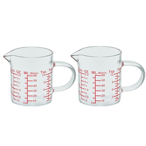 Ackers BORO3.3 Measure Glass -[Insulated handle | V-Shaped Spout]-Made of High Borosilicate Glass Measuring for Kitchen or Restaurant, Easy to Read, 60 ML (2 Oz) 丨(2 Pack) - size: 60ML/2OZ