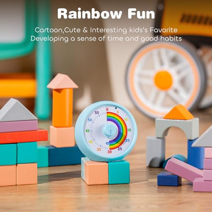 Visual Timer for Kids, 60-Minute Countdown for Classroom Office Kitchen, Desk Timer Kids Time Management Tools with Silent Operation, Pomodoro Timer Rainbow Pattern(Blue) - color: Blue