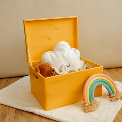 Creative Deco Large Yellow Wooden Box Storage with Hinged Lid - color: Yellow, size: XXL | Handles