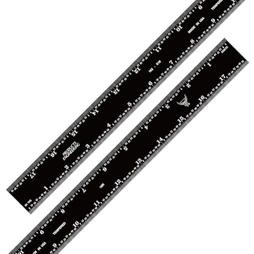 PEC Tools 18" Rigid Metal Ruler, Made from Premium Stainless Steel with Black Chrome Finish, 16R Graduation (1/32", 1/64", 1/50", 1/100"), Easy to Read Machinst Rule for Professionals, Made in USA - color: Black Chrome-Rigid, size: 18"