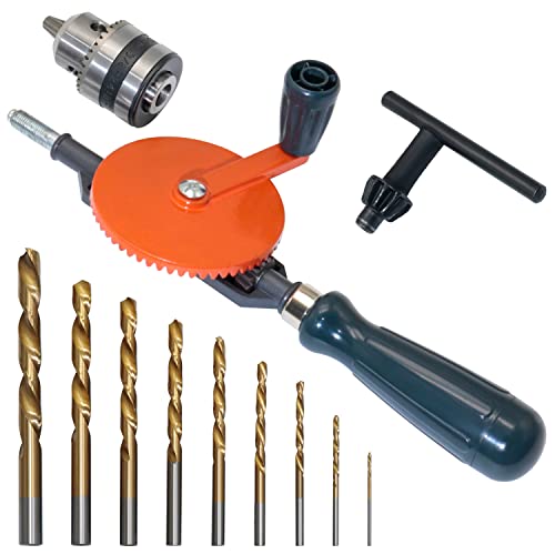 CheeMuii Powerful Speedy Hand Drill 3/8" Manual Drill & 9 Pcs Drill Bit Set