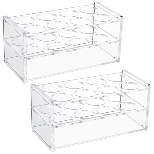 WEBEEDY 2 Pcs Acrylic Test Tube Holder Rack 8 Wells for 50ML Centrifuge Tubes, Clear Tube Racks for Hospital Research Specimen Storage, 30mm/1.18 inch Holes