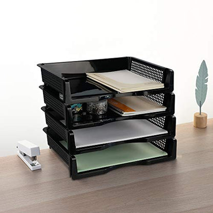 Plastic Stackable File Paper Storage Tray, Office Stackable Letter Tray, Black, 6 Pack