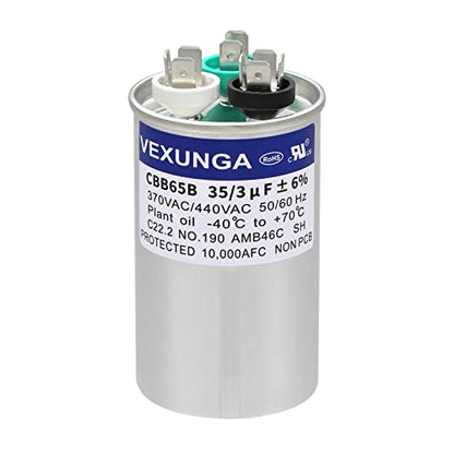 VEXUNGA 35/3 uF 35+3 MFD 370VAC or 440VAC Dual Run Start Round A/C Capacitor CBB65B 35 3 uF Air Conditioner Capacitors for AC Unit Fan Motor Start or Heat Pump or Condenser Straight Cool - style: [V06] 35+3 uF Round