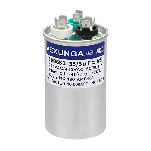 VEXUNGA 35/3 uF 35+3 MFD 370VAC or 440VAC Dual Run Start Round A/C Capacitor CBB65B 35 3 uF Air Conditioner Capacitors for AC Unit Fan Motor Start or Heat Pump or Condenser Straight Cool - style: [V06] 35+3 uF Round