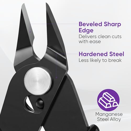 5 Inch Micro Wire Cutters, 2 Pack Precision Flush Cutters, Zip Tie Cutter - color: Black (2 Pack)
