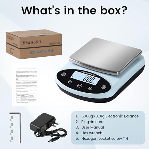 Analytical Balance 5000g x 0.01g Digital Gram Scale 0.01g Accuracy Precision Lab Scale 13 Unit High Precision Digital Scale for Laboratory, Jewelry Weighing