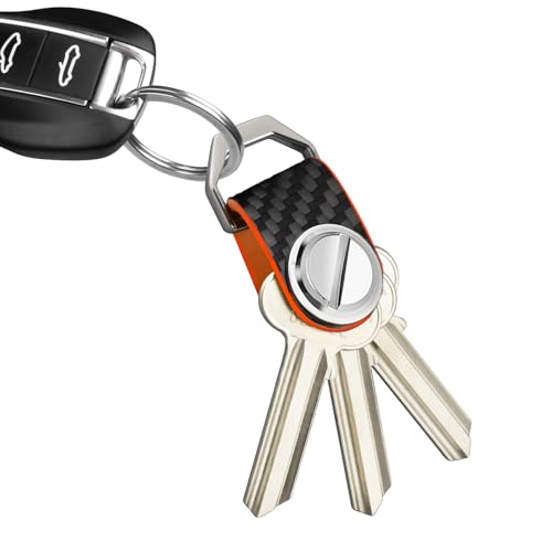 Carbon Fiber Key Organizer Compact Key Holder Minimalist Keychain for Men Women,Expandable Key Case Holds Up to 8 Keys - color: Orange