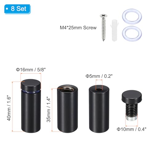 PATIKIL 5/8 x 1.6 Inch Sign Standoff Screws, 8 Set Stainless Steel Wall Standoff Mounting Hardware Advertising Glass Nail for Hanging Acrylic Picture Frame Acrylic Panel, Black - color: Black, size: 5/8 x 1.6 Inch