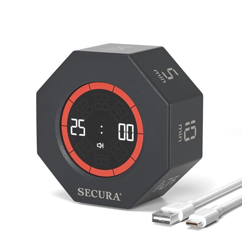 Secura Pomodoro Timer with 5/10/15/20/25/50/90 Min Presets, 3 Level Volume - color: Dark Gray
