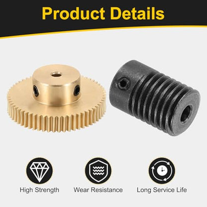 uxcell Worm Gear Set 60T 0.5 Module 60:1 Reduction Rate, Right Rotation Drive Gear Box Wheel Reduce Transmission Part (Brass Gear-3mm Bore, #45 Steel Rod 4mm Bore) - size: Gear-3mm, Rod-4mm Bore, style: 0.5M-60T