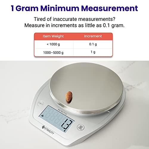 Etekcity 0.1g Food Kitchen Scale, Bowl, Digital Grams and Ounces for Weight Loss, Dieting, Baking, Cooking, and Meal Prep, 11lb/5kg, Stainless Steel Silver - color: Arctic Sliver, size: 11lb