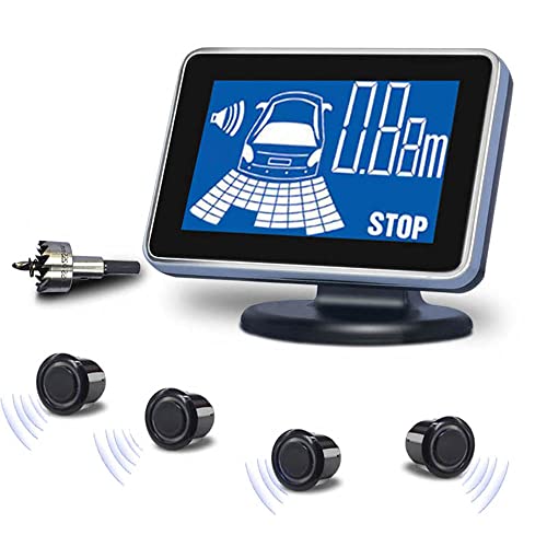 Car Auto Vehicle Reverse Backup Radar System with 4 Parking Sensors Rear Distance Detection kit Parktronic Assistant Beep Voice Warning LCD Monitor - color: silver