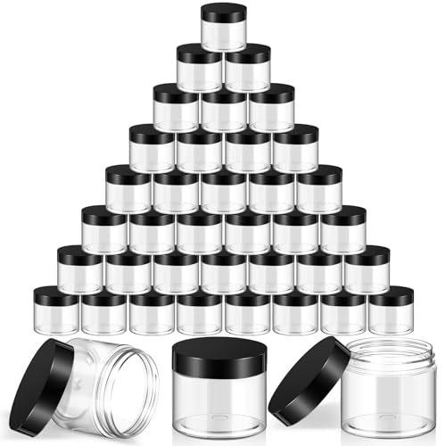 SATINIOR 36 Pieces 2 oz Plastic Jars with Lids Wide Mouth Airtight Reusable Container Acrylic Cosmetic Small Jars for Lotions Ointments Travel Toiletries Creams Make up Storage(Black) - color: Black, size: 2 oz