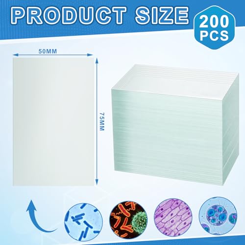Sosation 200 Pcs Pre-Cleaned Glass Microscope Slides 75 x 50 mm/3" x 2" High-Transparency Microscope Slides for School Laboratories Professional Biological Observation
