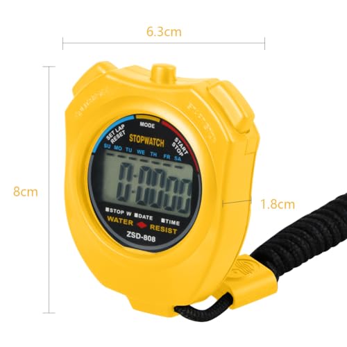 Vicloon Stopwatch Timer, Lap Split Digital Stopwatch with Stainless Steel Whistle, Large Display Digital Stopwatch Timer Suitable for Football, Basketball, Running, Swimming, Fitness (Yellow) - color: Yellow