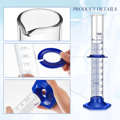 Thick Glass Graduated Cylinder Measuring Liquid Lab Cylinders with Anti-Falling Plastic Base and Bumper Guards and Cylinder Brush (Glass, 100ML) - size: 100ML