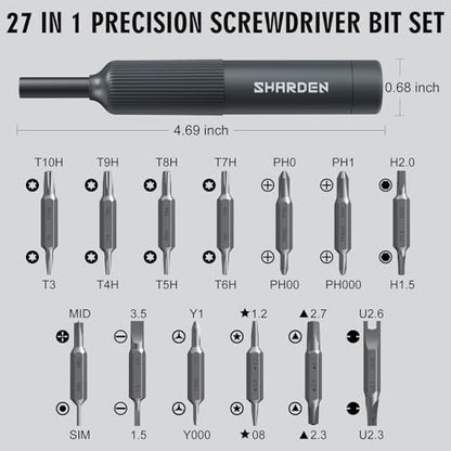 SHARDEN 27-in-1 Precision Screwdriver Set Multi Bit Mini Small Screwdriver - color: Grey, size: Pocket Size-Precision