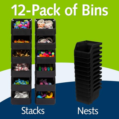 ReadySpace Extra-Small Stackable Plastic Storage Bins, 12-Pack, Black - color: Black, size: Extra-Small, 12-Pack