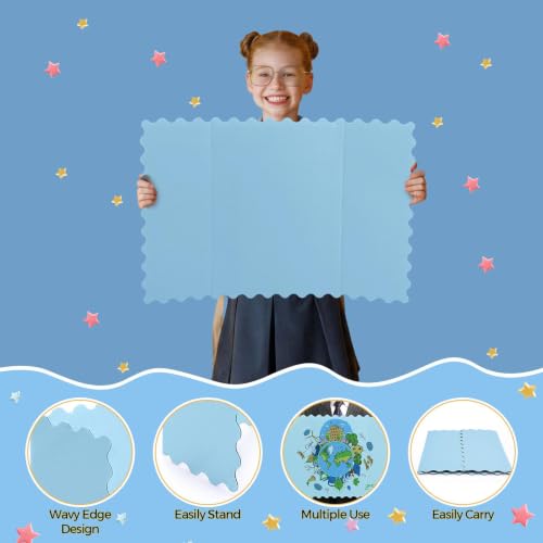 Mooliwe 4 Pack 24" x 16" Trifold Poster Board Scalloped, Blue - color: Blue, size: 24" X 16"