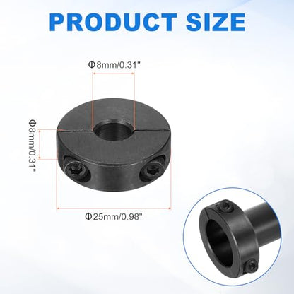 uxcell 4pcs Double Split Shaft Collars 8mm Bore, Two-Piece Clamping Collar 25mm OD 8mm Thickness Carbon Steel Lock Collar Clamp with Set Screws (Black Oxide) - size: 8mm x 25mm x 8mm
