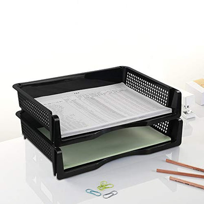 Plastic Stackable File Paper Storage Tray, Office Stackable Letter Tray, Black, 6 Pack