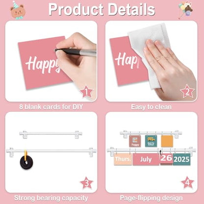 96 Cards Classroom Bulletin Board Decorations Set for Teachers,Flip Calendar with Holder for Classroom,Adjustable Calendar,Preschool Elementary Home Decor Supplies（Pink and Green） - style: Pink and Green