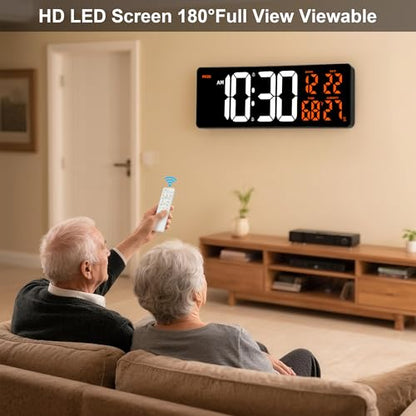 17.3" Large Digital Wall Clock Timer Alarm Clock with 8 Color Night Light - color: Orange&white