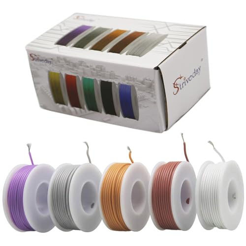 28AWG Flexible Silicone Hook Up Wire - 28 Gauge Tinned Copper Stranded Cable, 600V High Temp Resistant, DIY Electronics, Robotics, LED Projects (Box-2) - color: Silicone wire Box2=Brown+White+Grey+Orange+Purple, size: 28AWG