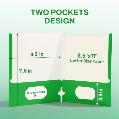 SUNEE Folders with Pockets 3 Hole Punched(50 Pack, Green), 2 Pocket Folders Fit Letter Size Paper, Paper File Folder for School Office Home Business - color: Green