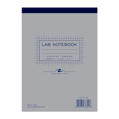 Roaring Spring Top Bound Science Lab Notebook, Carbonless 4x4 Graph Ruled, 50 Numbered Sets, 8" x 11" 15# White/Blue Paper, Proudly Made in USA, Hard Board Covers (Pack of 1) - style: Pack of 1