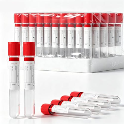 100 Pcs 5ml Plain Plastic Tubes with Red Caps for Lab Use - color: Red-5ml-100