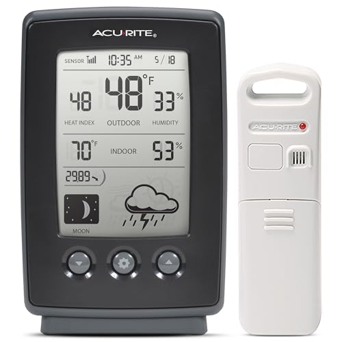 AcuRite Digital Weather Forecaster with Indoor/Outdoor Temperature, Humidity, and Moon Phase (00829), Black