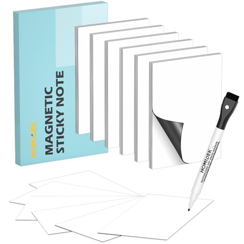 HOMiDEK Reusable Magnetic Sticky Notes, (30 Pack, 5x3 in) Dry Erase Magnets Magnetic Labels with Marker, Easy to Post Notes for Whiteboard, Fridge, Locker, Cabinet, Door - Office & Classroom - color: White, size: 5"x3"