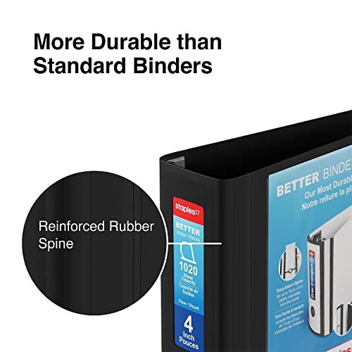 Staples Better 4-Inch D-Ring View Binder, Black, Reinforced Spine - color: Black, size: 4-Inch